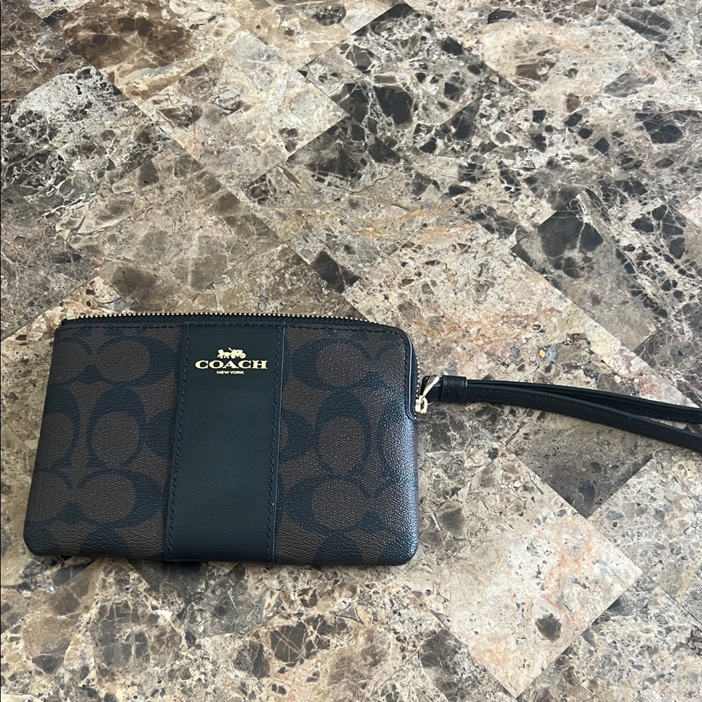Coach Black and Brown Signature Wristlet